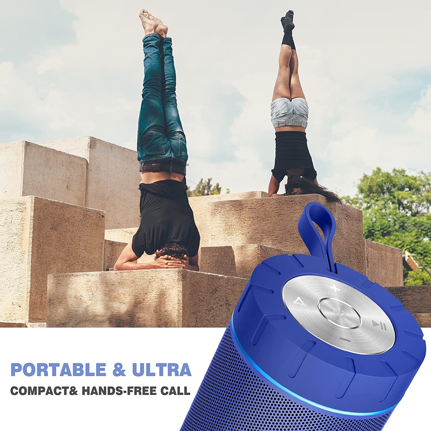 X26 Bluetooth Speaker, IPX4 Waterproof Speakers 360° HD Surround Sound with Punchy Bass, Wireless Dual Pairing, 24H Playtime, Portable Speaker for Shower, Home, Outdoor, Camping, Beach - Blue