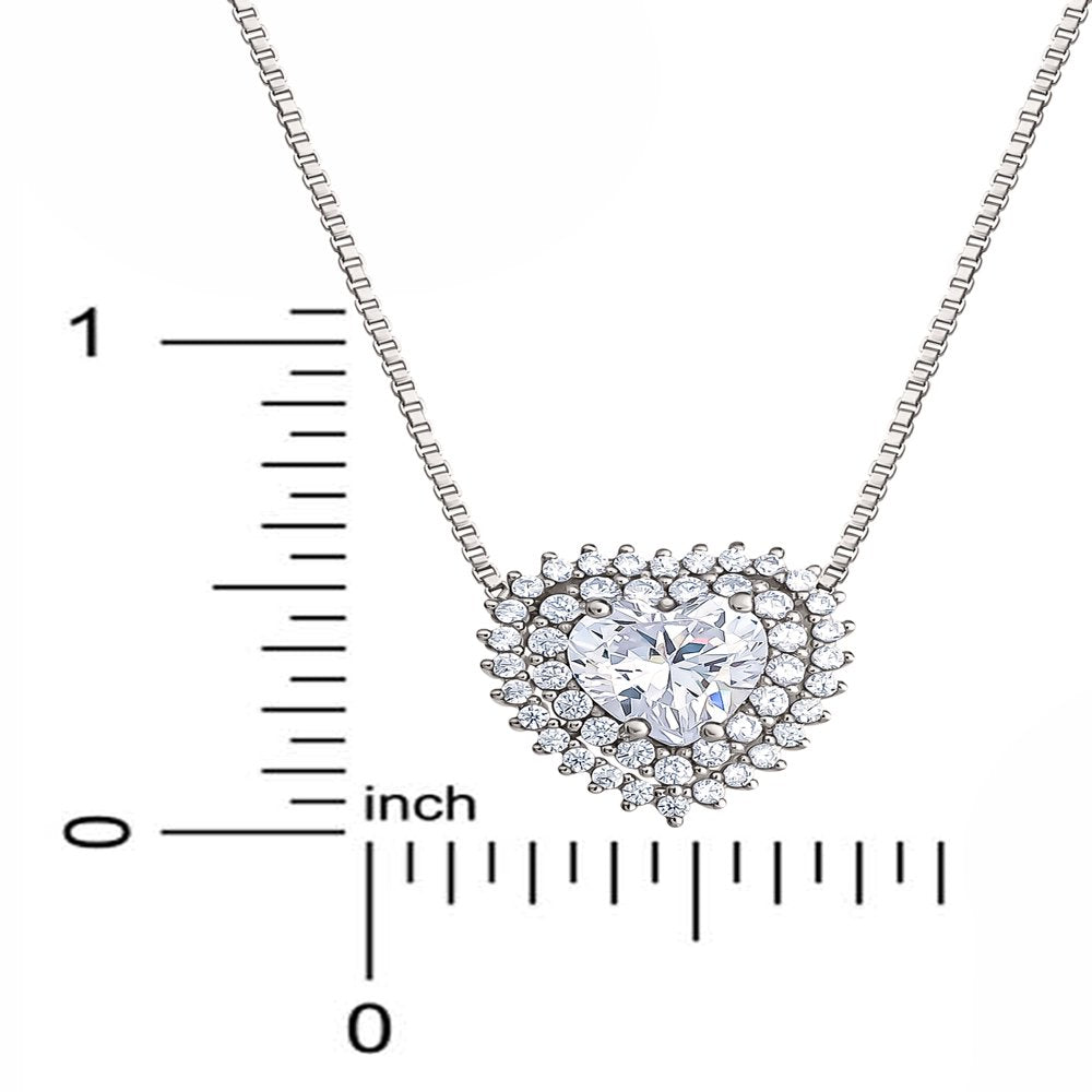 Fine Silver Plated Cubic Zirconia Heart Necklace, 18" +2"
