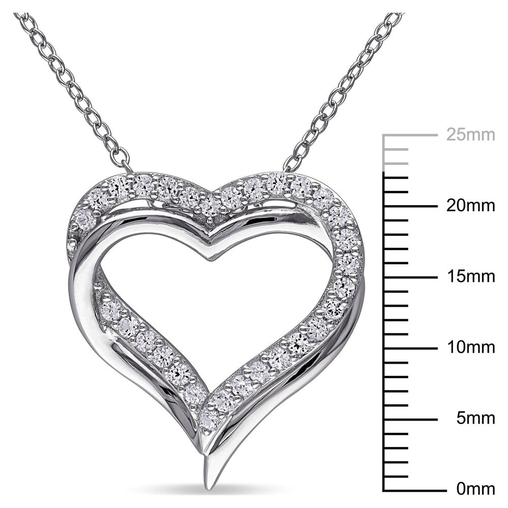 Women'S 5/8 Carat T.G.W. Created White Sapphire Sterling Silver Entwined Heart Pendant with Chain