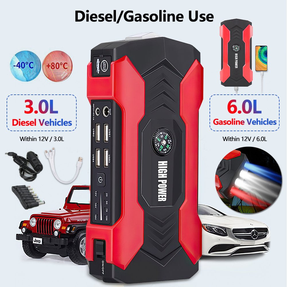 Car Jump Starter, 28000Mah 600A 12V Portable Charger Power Bank Car Jump Starter for Car Booster Battery with LED Flash Light