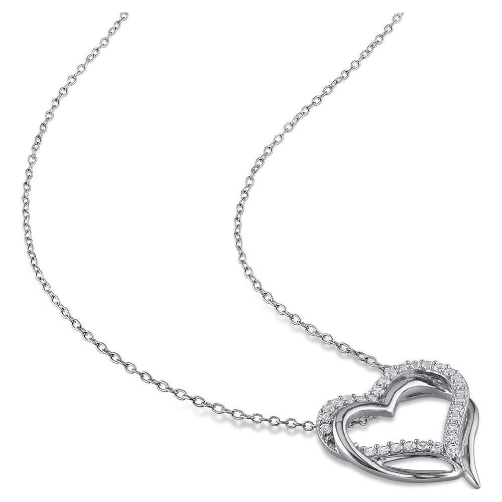 Women'S 5/8 Carat T.G.W. Created White Sapphire Sterling Silver Entwined Heart Pendant with Chain