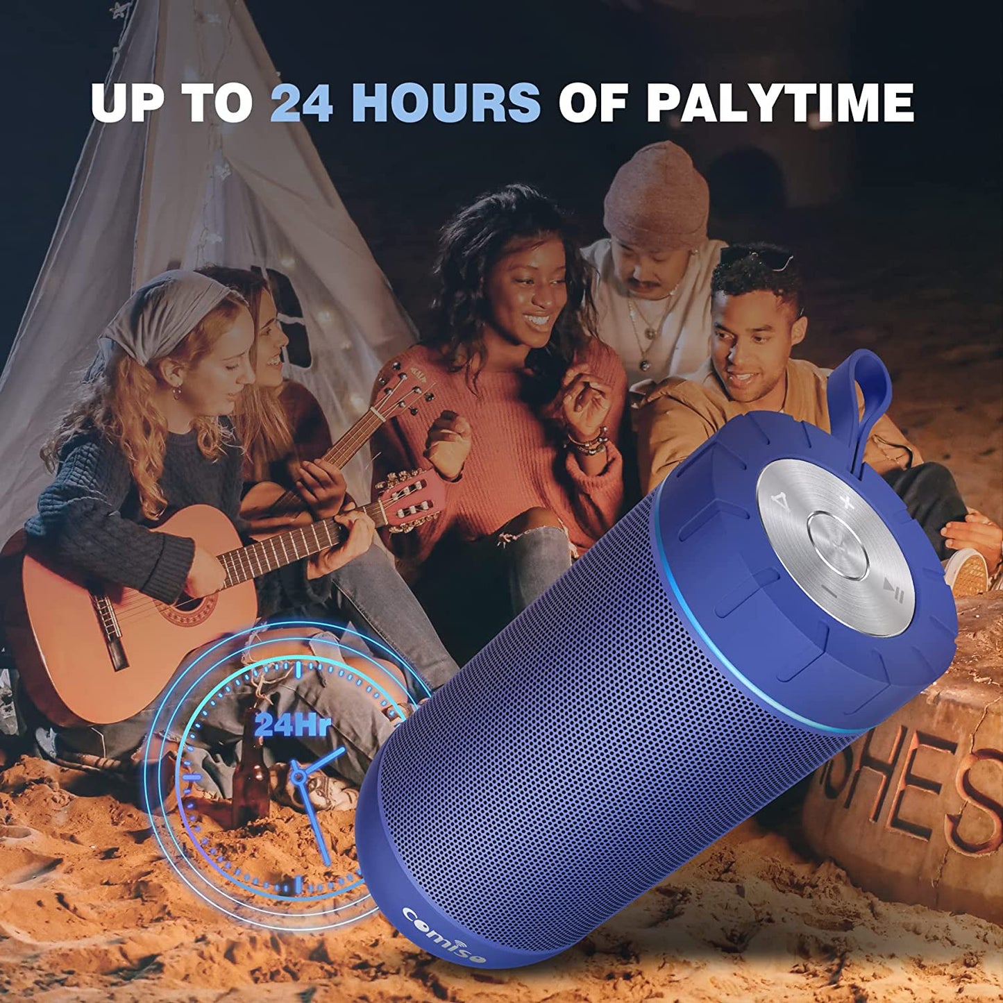 X26 Bluetooth Speaker, IPX4 Waterproof Speakers 360° HD Surround Sound with Punchy Bass, Wireless Dual Pairing, 24H Playtime, Portable Speaker for Shower, Home, Outdoor, Camping, Beach - Blue