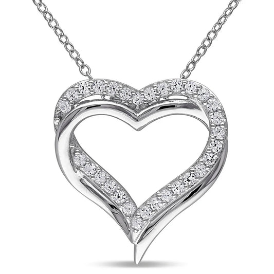 Women'S 5/8 Carat T.G.W. Created White Sapphire Sterling Silver Entwined Heart Pendant with Chain