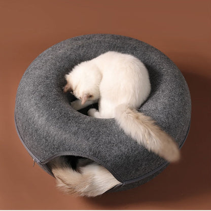 CatCave - Interactive Basket Natural Felt Cuddly Cat Cave Bed