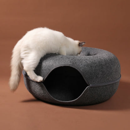 CatCave - Interactive Basket Natural Felt Cuddly Cat Cave Bed