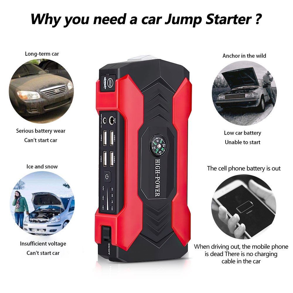 Car Jump Starter, 28000Mah 600A 12V Portable Charger Power Bank Car Jump Starter for Car Booster Battery with LED Flash Light