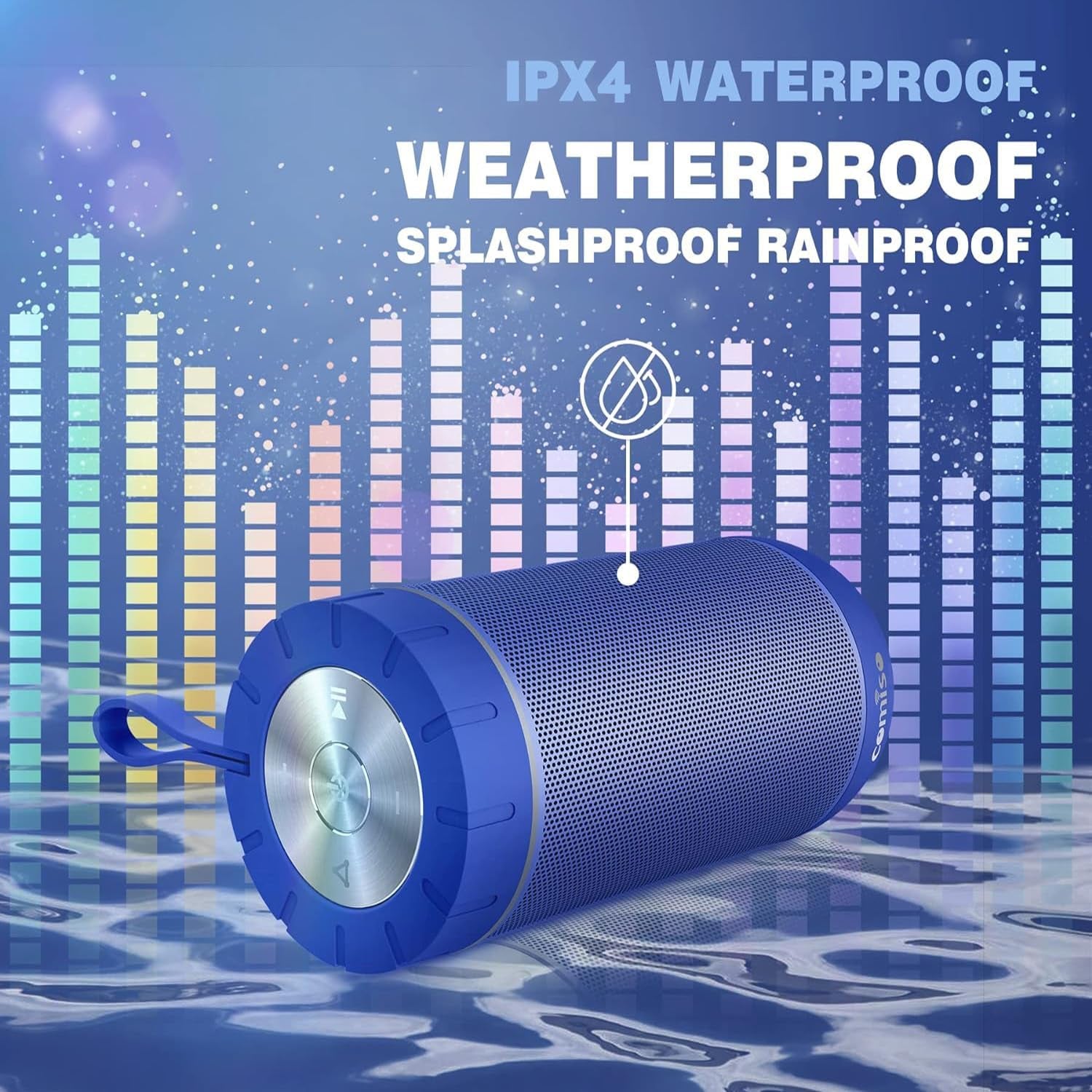 X26 Bluetooth Speaker, IPX4 Waterproof Speakers 360° HD Surround Sound with Punchy Bass, Wireless Dual Pairing, 24H Playtime, Portable Speaker for Shower, Home, Outdoor, Camping, Beach - Blue